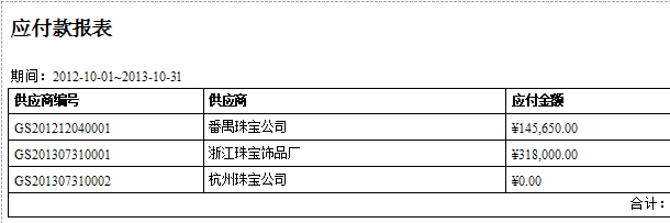 珠宝饰品销售软件应付款报表